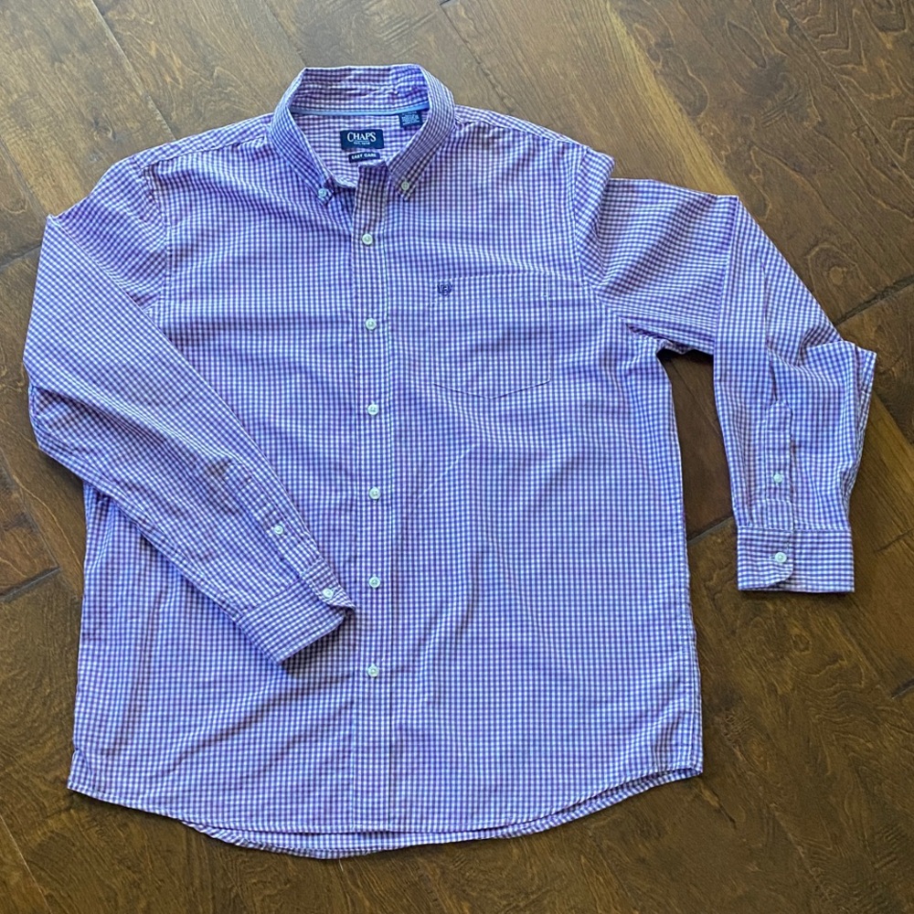 Chaps Men's Purple Plaid Button Down Shirt. “Easy Care”, Size XL